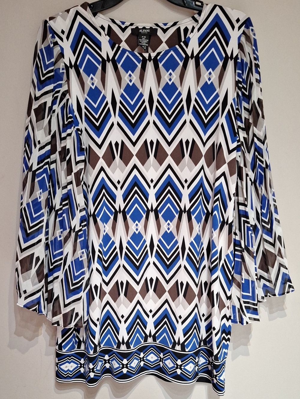Alfani Blue White Brown Geometric Print Tunic